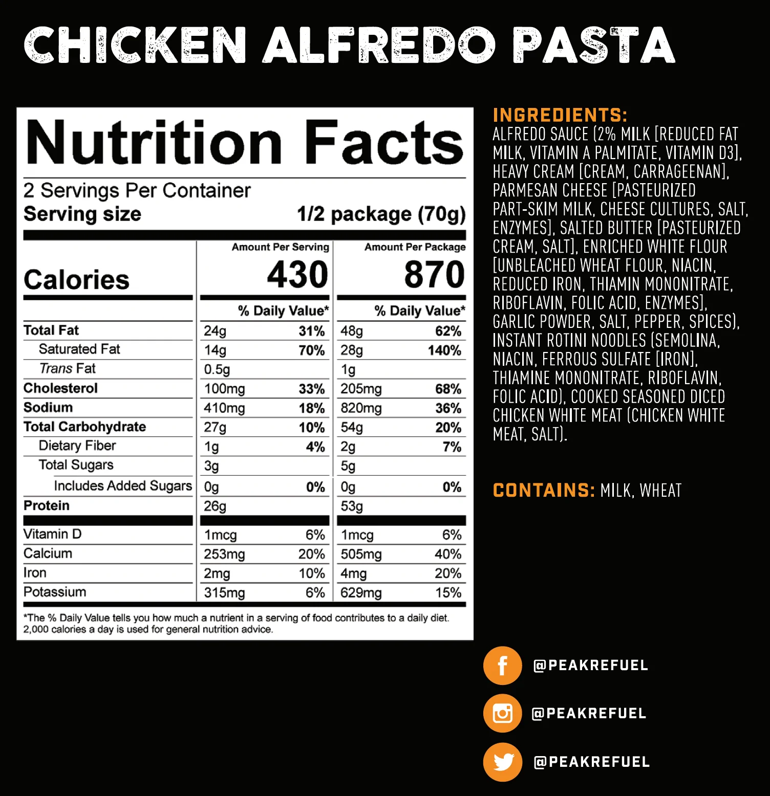 PEAK Refuel, Chicken Alfredo - Image 2