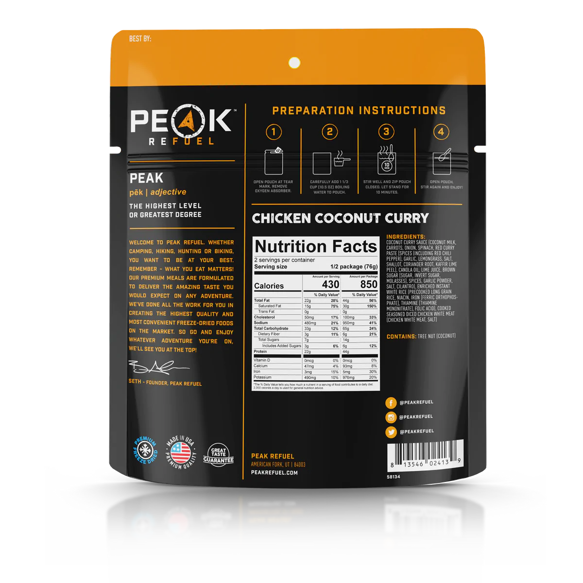PEAK Refuel, Chicken Coconut Curry - Image 2