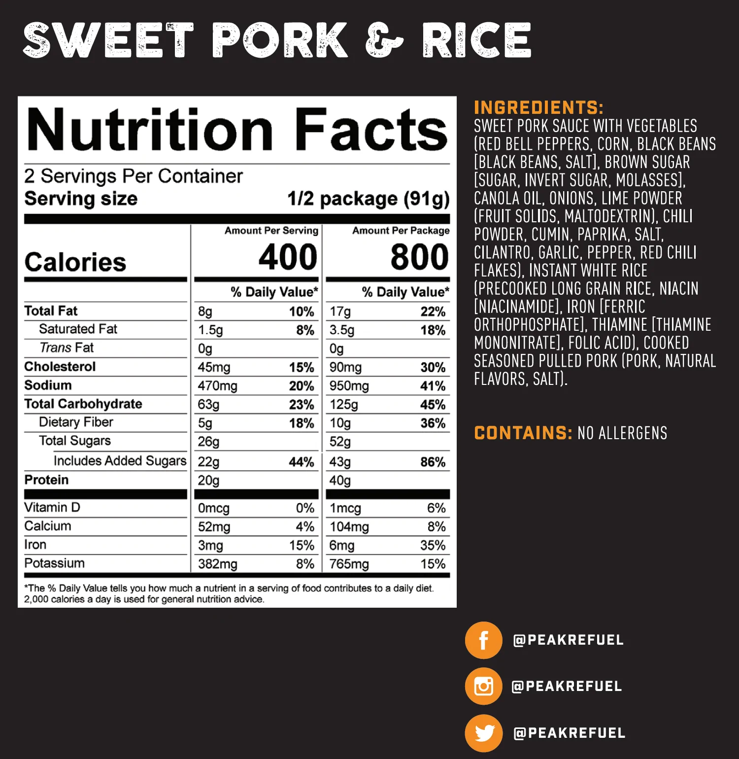 PEAK Refuel, Sweet Pork & Rice - Image 2